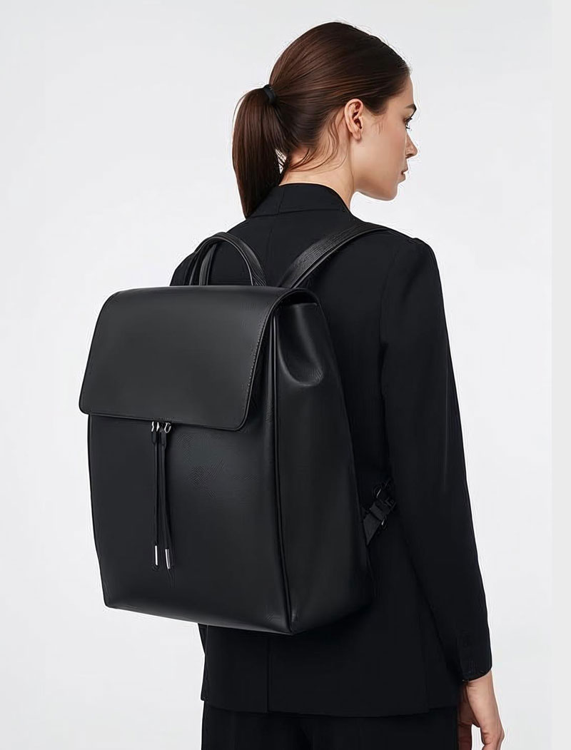 Black Modern Leather Backpack for Women - Image 3