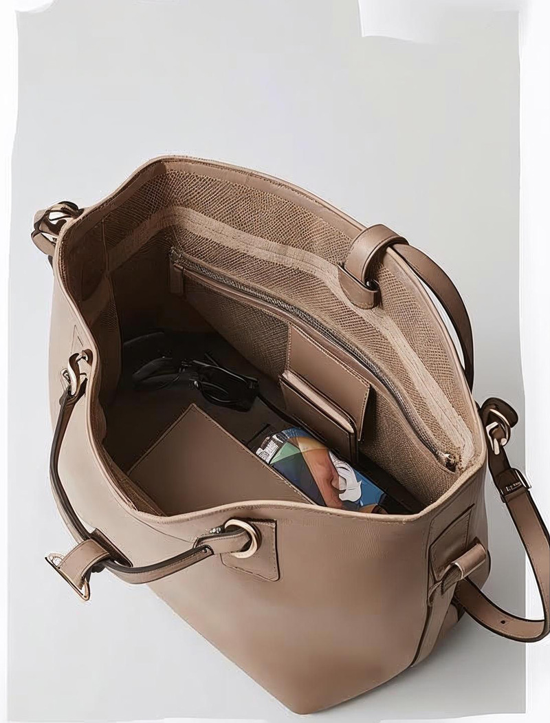 Beige Modern Leather Bucket Bag - Image 3