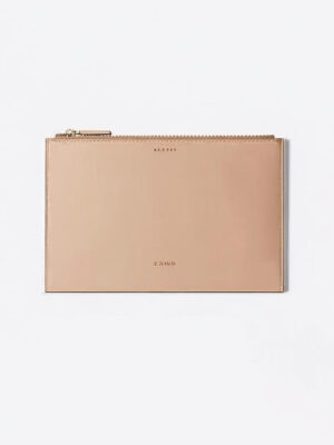 Beige Modern Leather Clutch for Women
