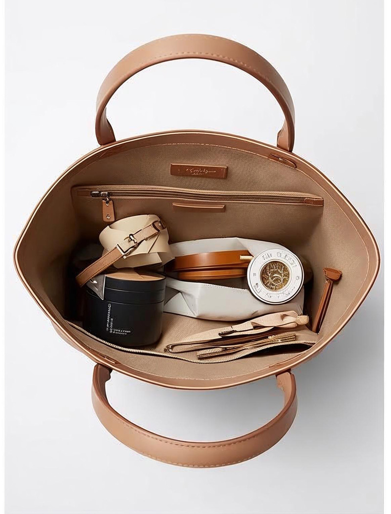 Beige Modern Leather Tote Bag - Image 3