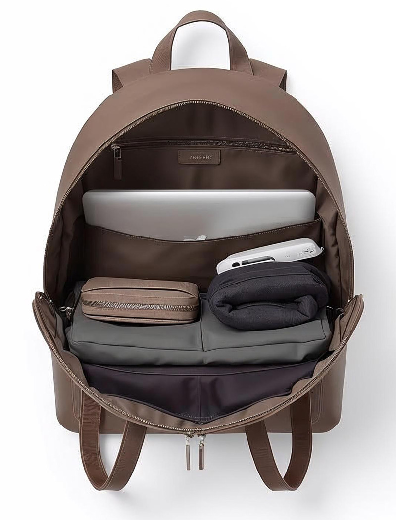 Brown Modern Leather Backpack for Women - Image 3