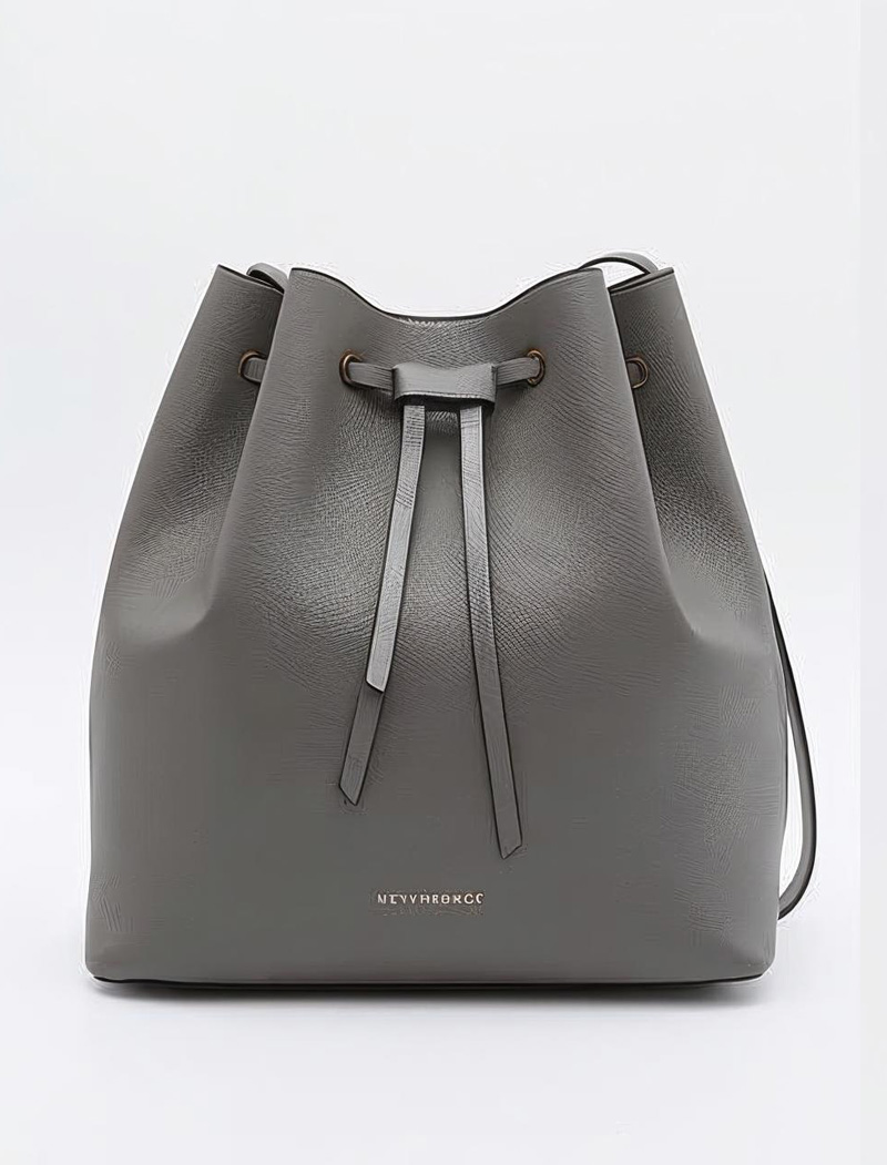 Grey Modern Leather Bucket Bag