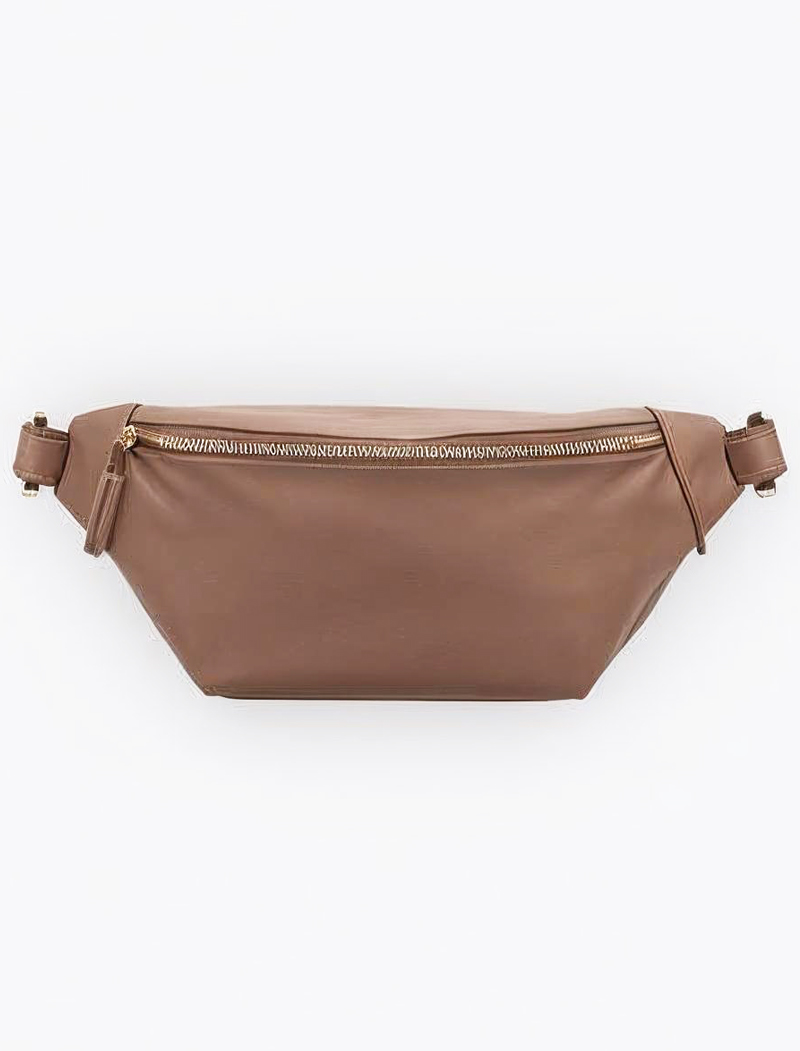 taupe leather belt bag