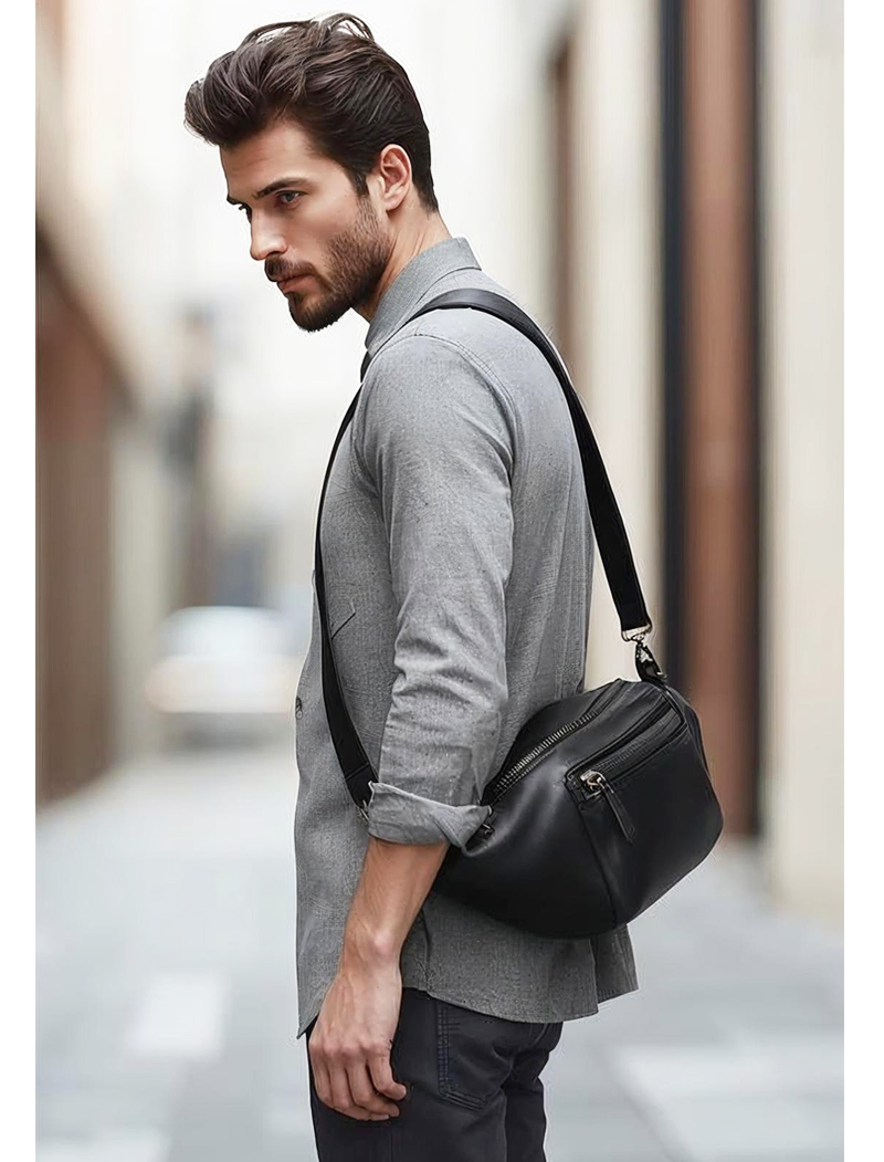 Black leather belt bag