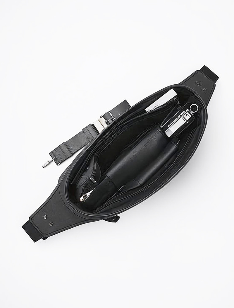 Black Modern Leather Belt Bag for Men - Image 3