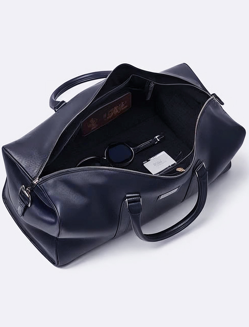 Dark Blue Modern Leather Duffle Bag (Men) - Image 3