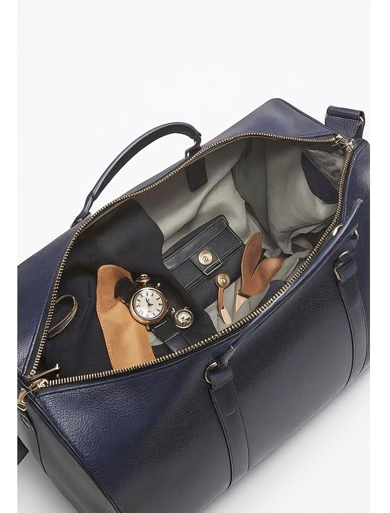 Dark Blue Modern Leather Duffle Bag (Men) - Image 3