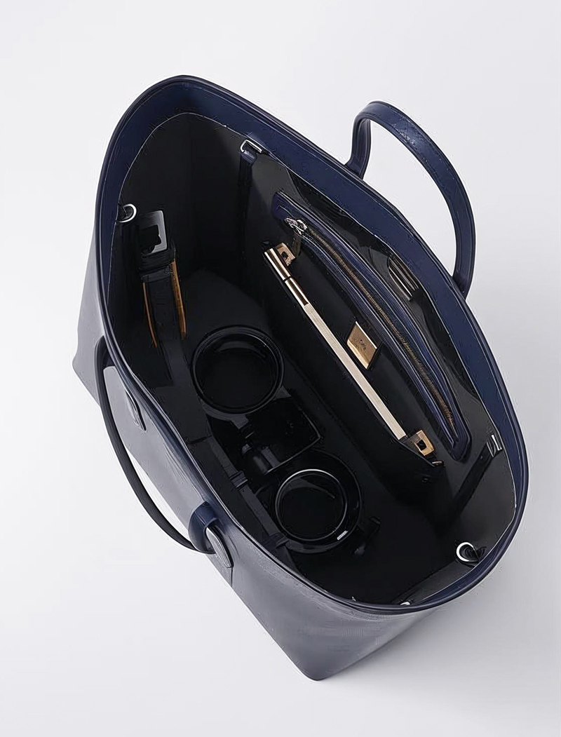 Dark Navy Minimal Leather Tote Bag - Image 3