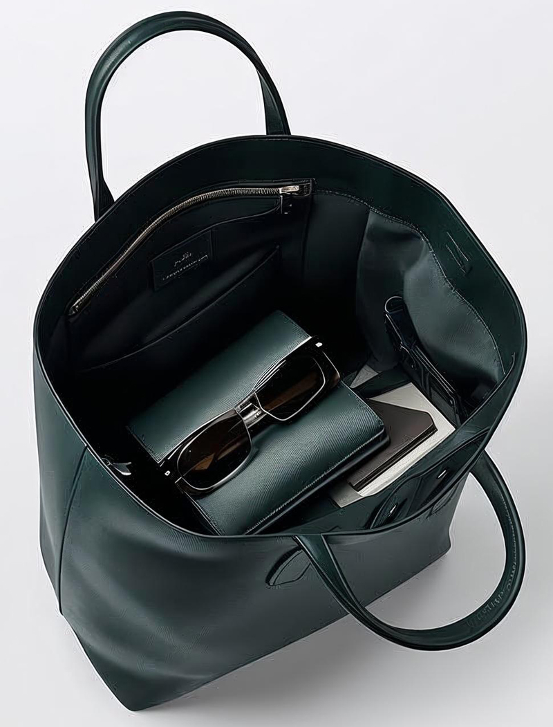 Deep Forest Green Leather Tote Bag - Image 3